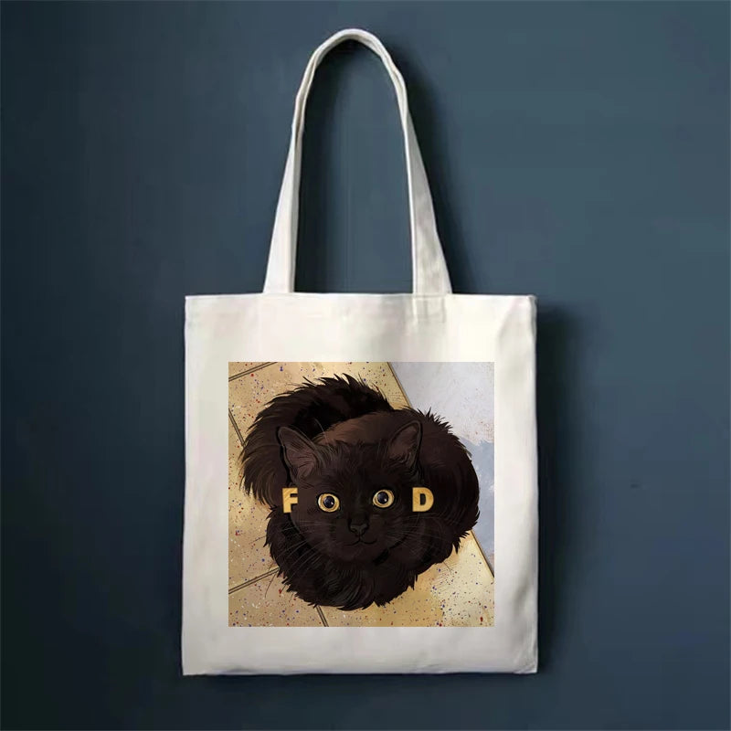 Funny Cat Print Shopper Bags High Capacity Canvas Tote Bag