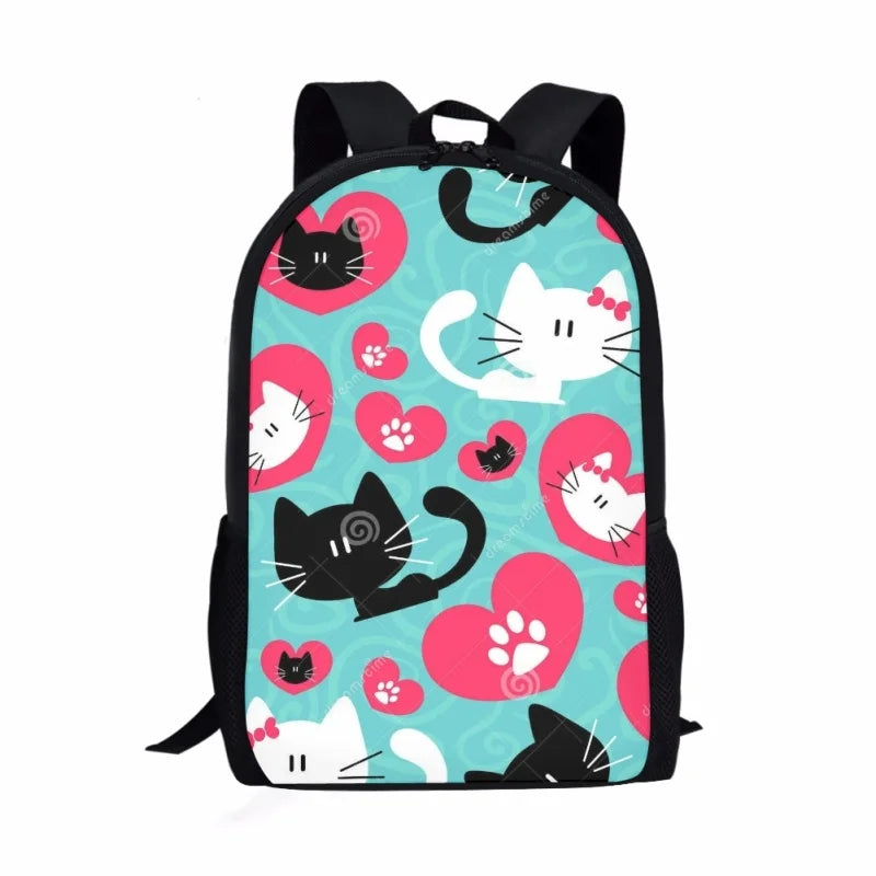 Funny Dog Cat Pattern Students Backpack Waterproof School Bag for Girls