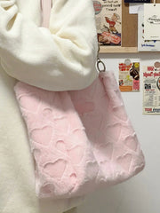 Furry Casual Tote Bag Love Heart Sweet Shoulder Plush Handbag