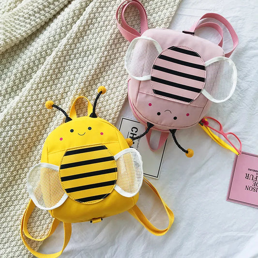 Girls Cotton Linen Backpack Children Honeybee Anti-lost Shoulder Bag
