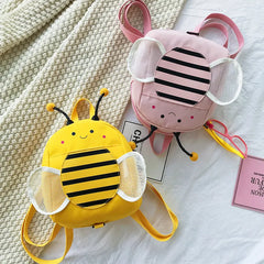 Girls Cotton Linen Backpack Children Honeybee Anti-lost Shoulder Bag
