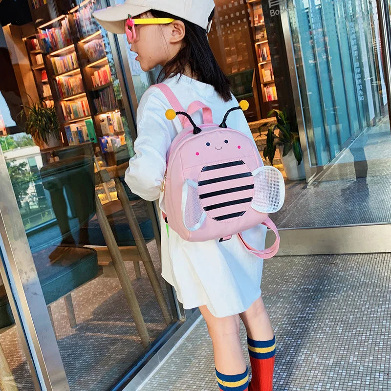 Girls Cotton Linen Backpack Children Honeybee Anti-lost Shoulder Bag