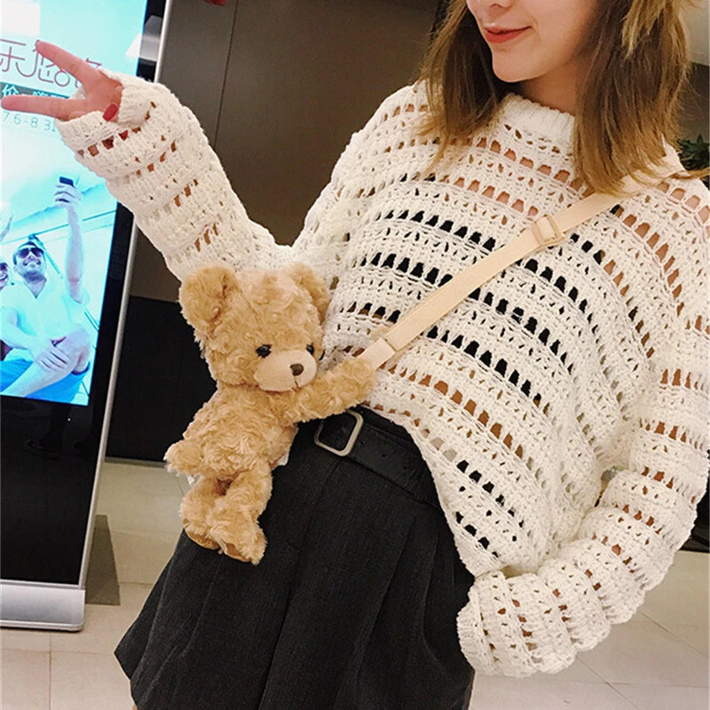 Girls Smile Bear Teddy bear Plush Doll Handbag Animal Shoulder Bag