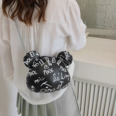 Graffiti Cartoon Bear Chain Shoulder Bag for Women Ladies Purses