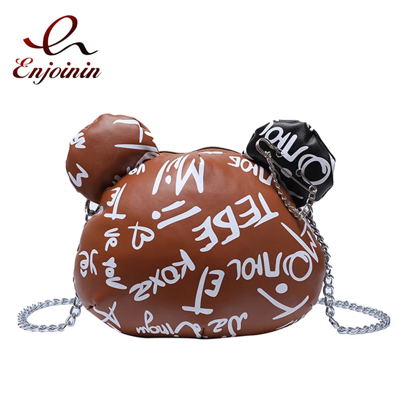 Graffiti Cartoon Bear Chain Shoulder Bag for Women Ladies Purses