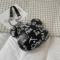 Graffiti Cartoon Bear Chain Shoulder Bag for Women Ladies Purses