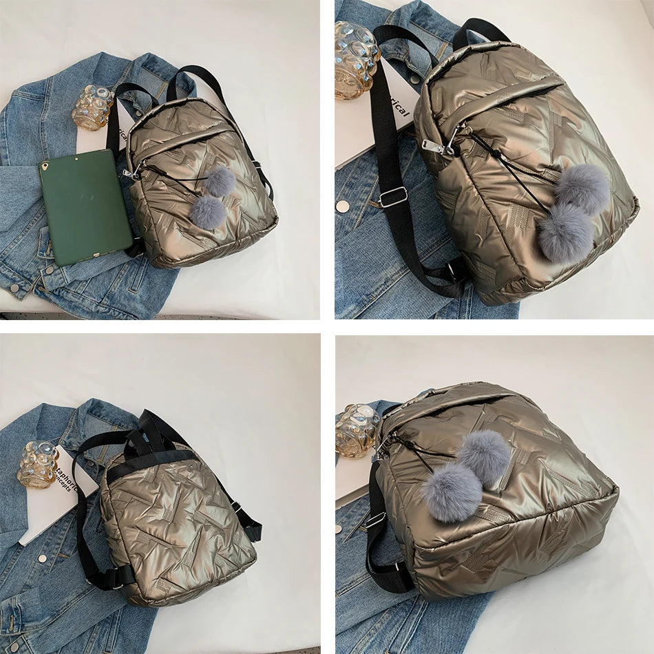 Hairball Female Quilted Padded Backpack Waterproof Down Fabric Backpack