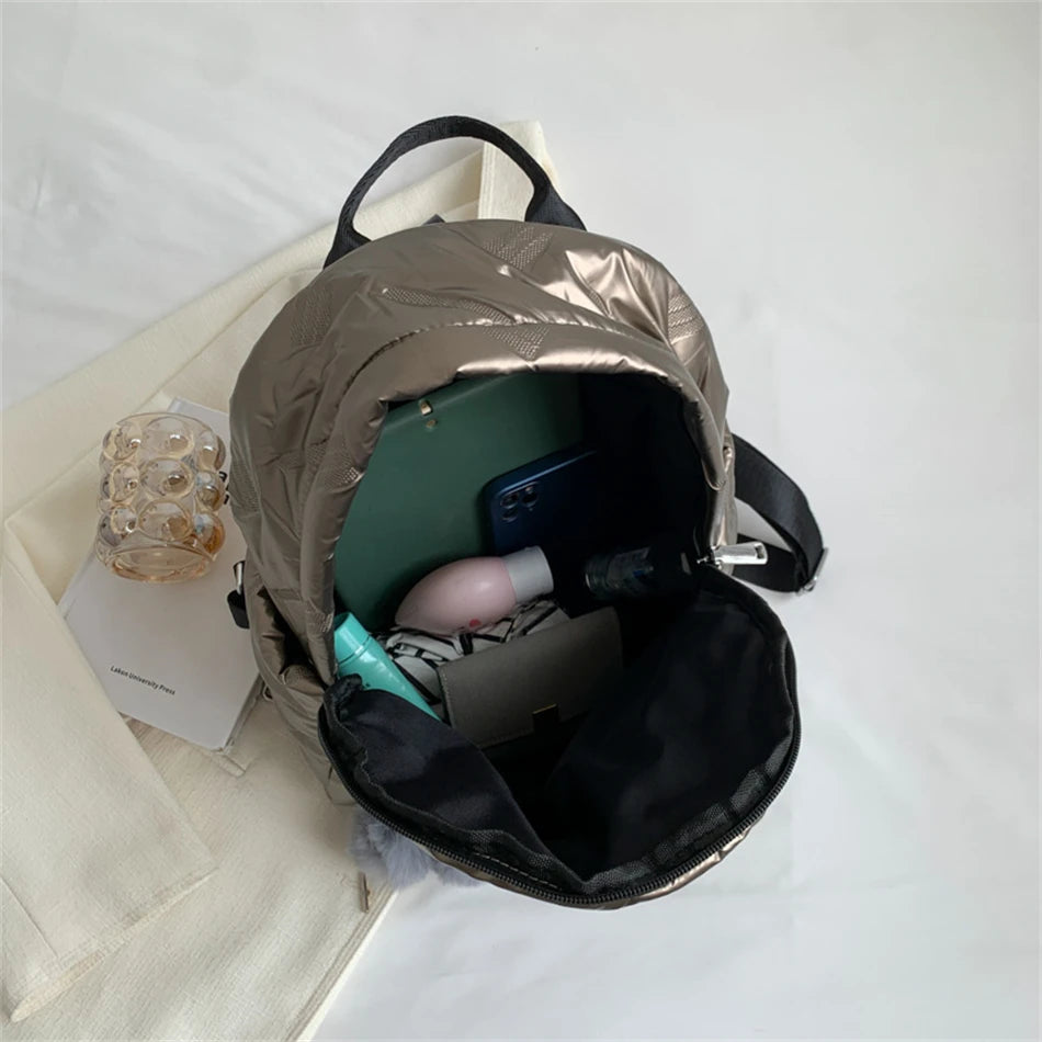 Hairball Female Quilted Padded Backpack Waterproof Down Fabric Backpack