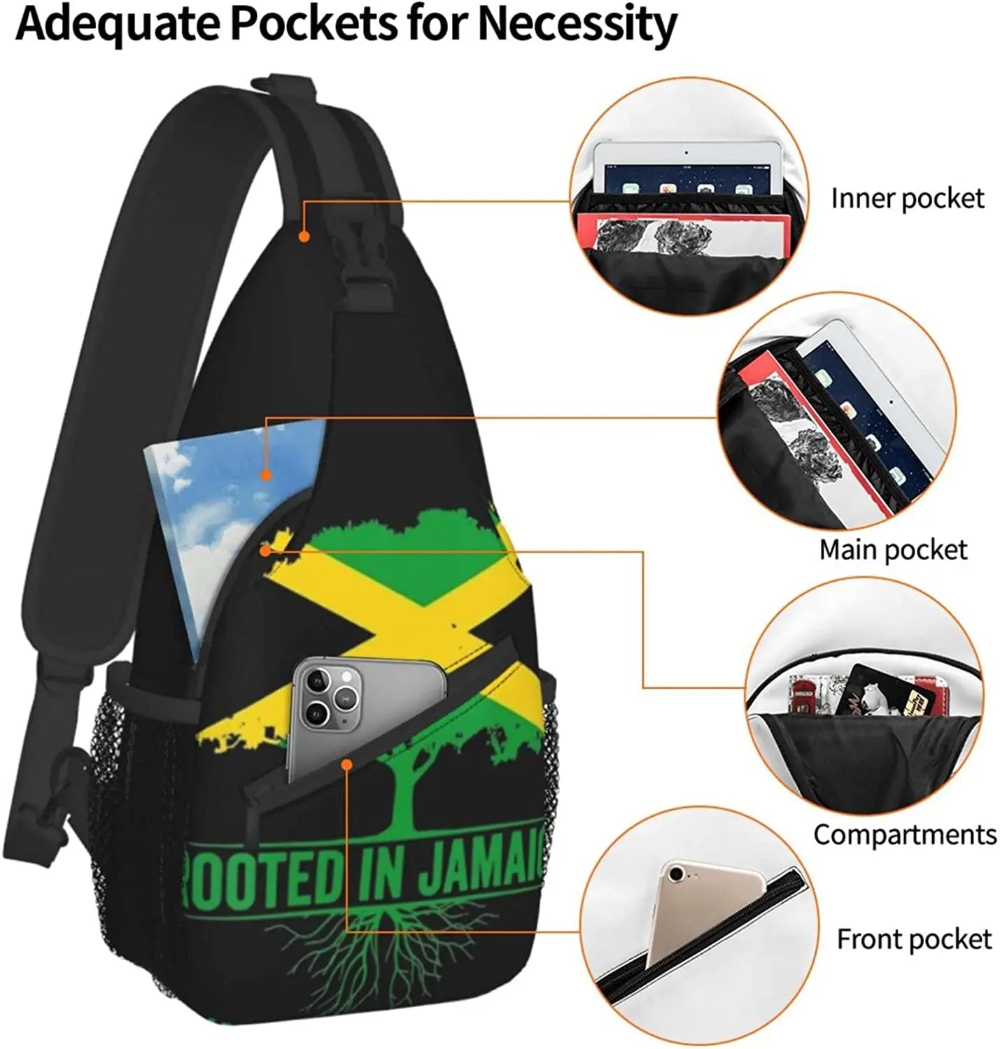 Jamaica Flag Sling Bag Crossbody Chest Daypack Casual Backpack