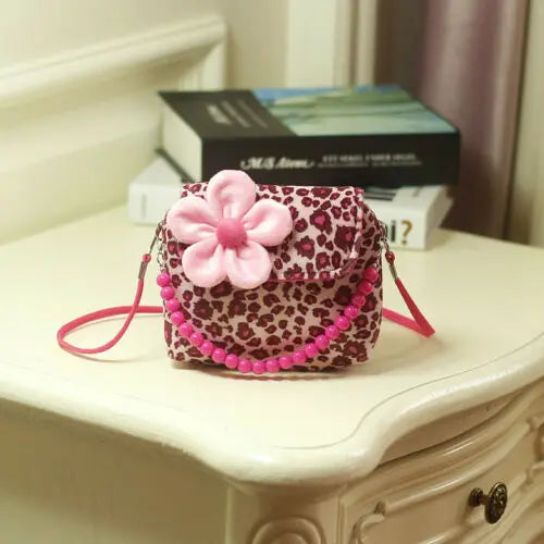 Girls Flower Cross-body Bag Beaded Tote Handbag Gift