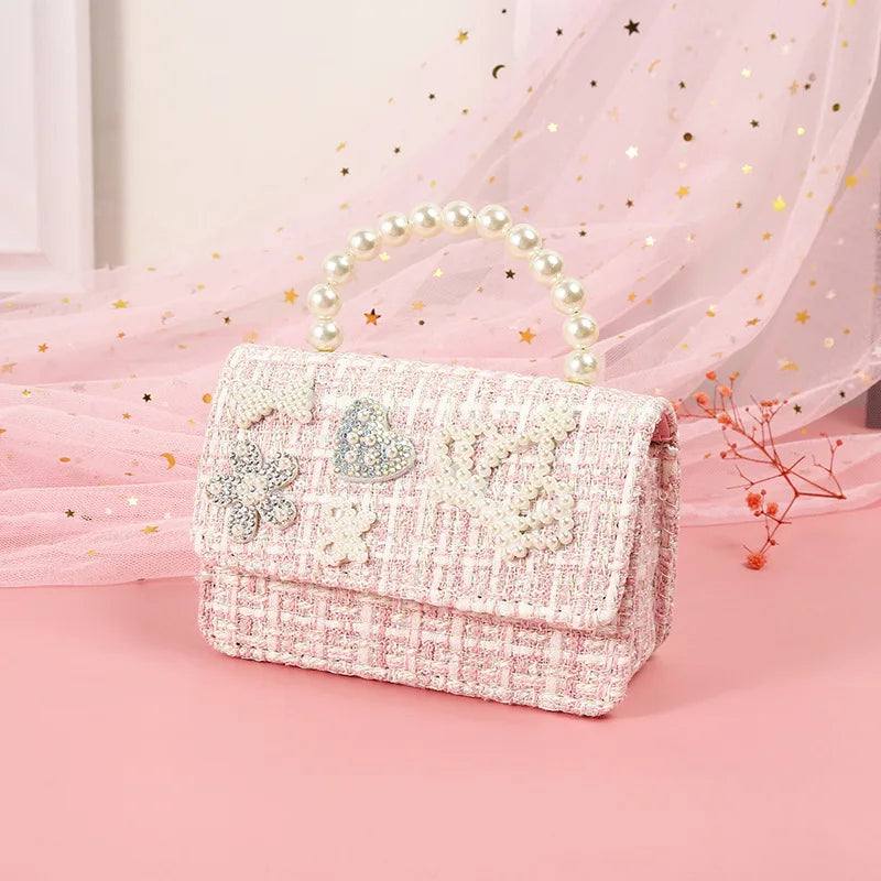 Kids Bowknot Linen Crossbody Bag with Coin Pouch - Baby Pearl Clutch Purse