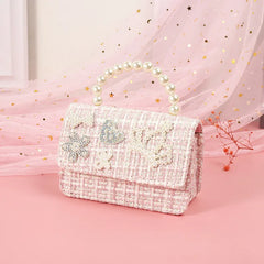 Kids Bowknot Linen Crossbody Bag with Coin Pouch - Baby Pearl Clutch Purse