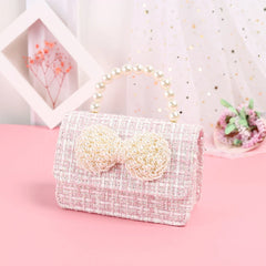 Kids Bowknot Linen Crossbody Bag with Coin Pouch - Baby Pearl Clutch Purse