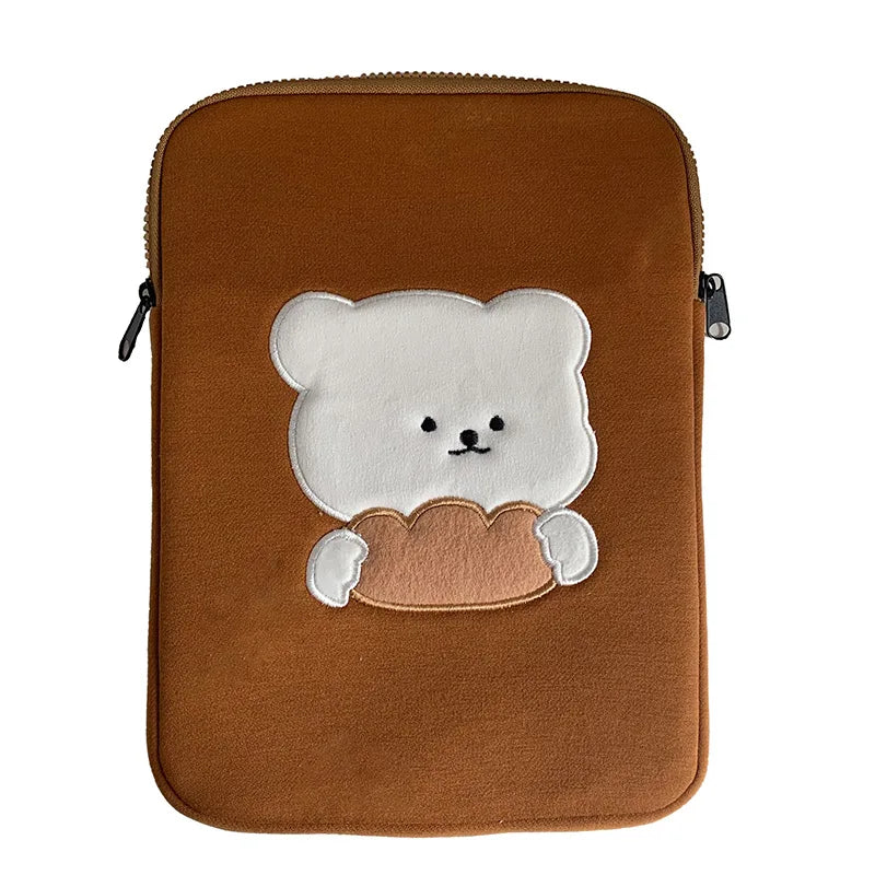 Cute Bear Embroidered iPad Pouch 11 13 15 Inch