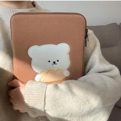 Cute Bear Embroidered iPad Pouch 11 13 15 Inch