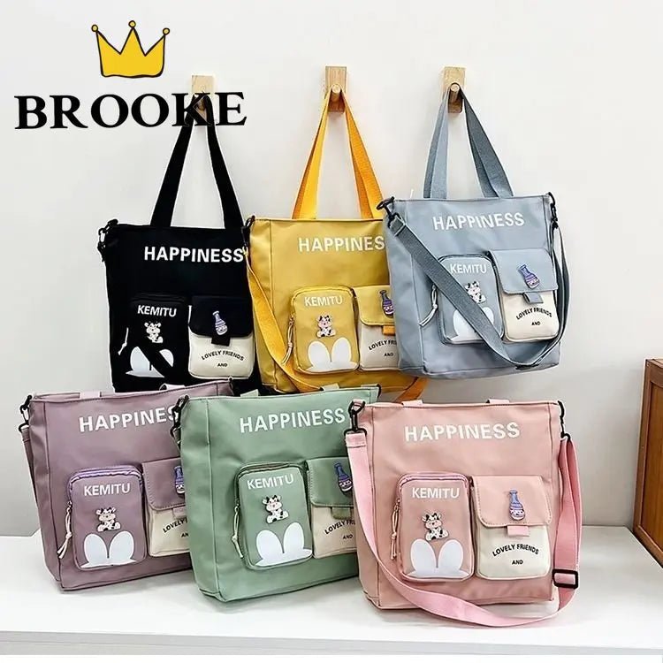 Large Capacity Patchwork Tote Bag for Teenage Girls