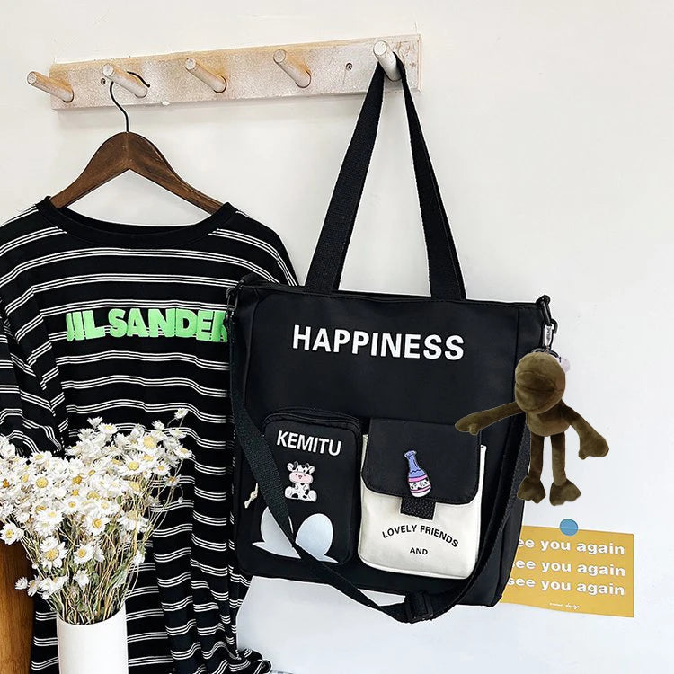 Large Capacity Nylon Patchwork Tote Bag for Girls