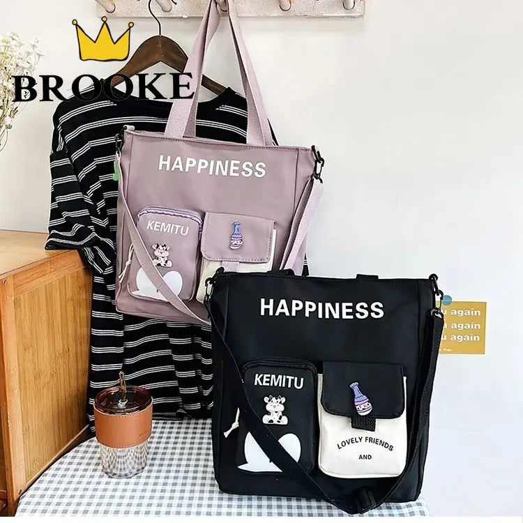Large Capacity Patchwork Tote Bag for Teenage Girls