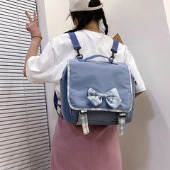 Japanese Student Backpack with Lattice Bowknot Design