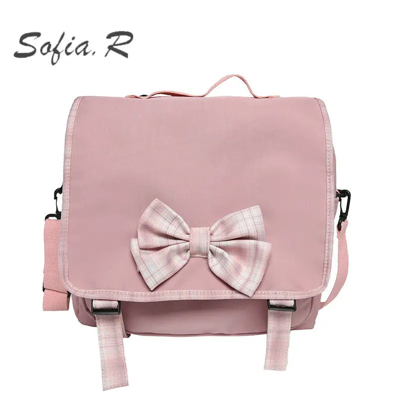 Japanese Student Backpack with Lattice Bowknot Design