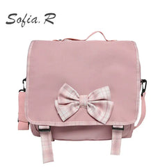Japanese Student Backpack with Lattice Bowknot Design