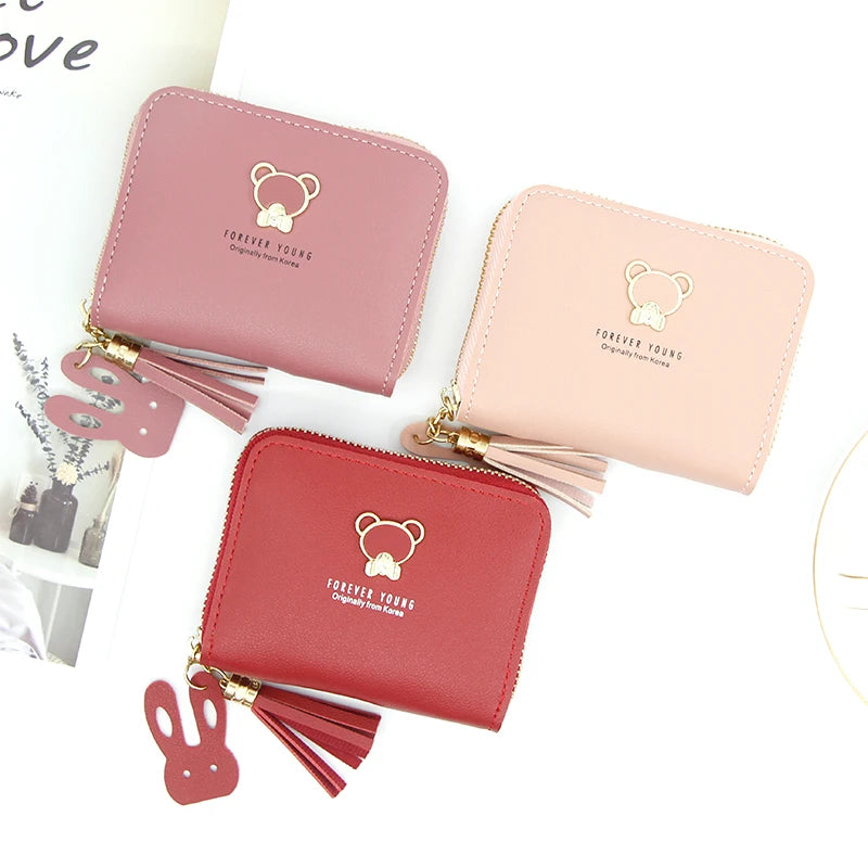 Leather Women Wallets Short Wallet Student Coin Purse Card Holder