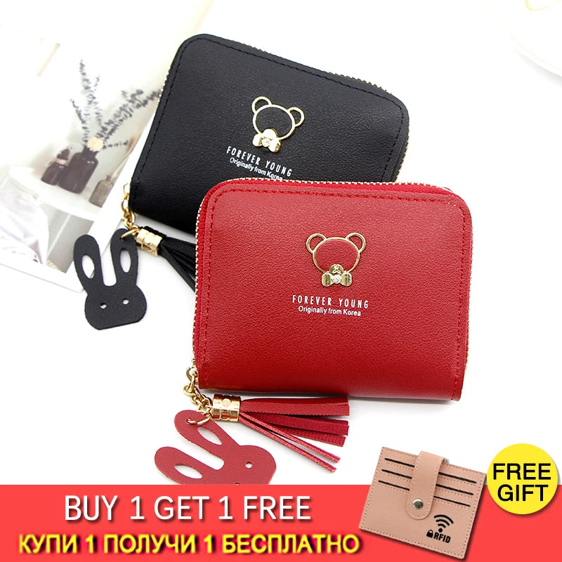 Leather Women Wallets Short Wallet Student Coin Purse Card Holder
