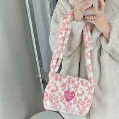 Leopard Print Furry Shoulder Crossbody Bag
