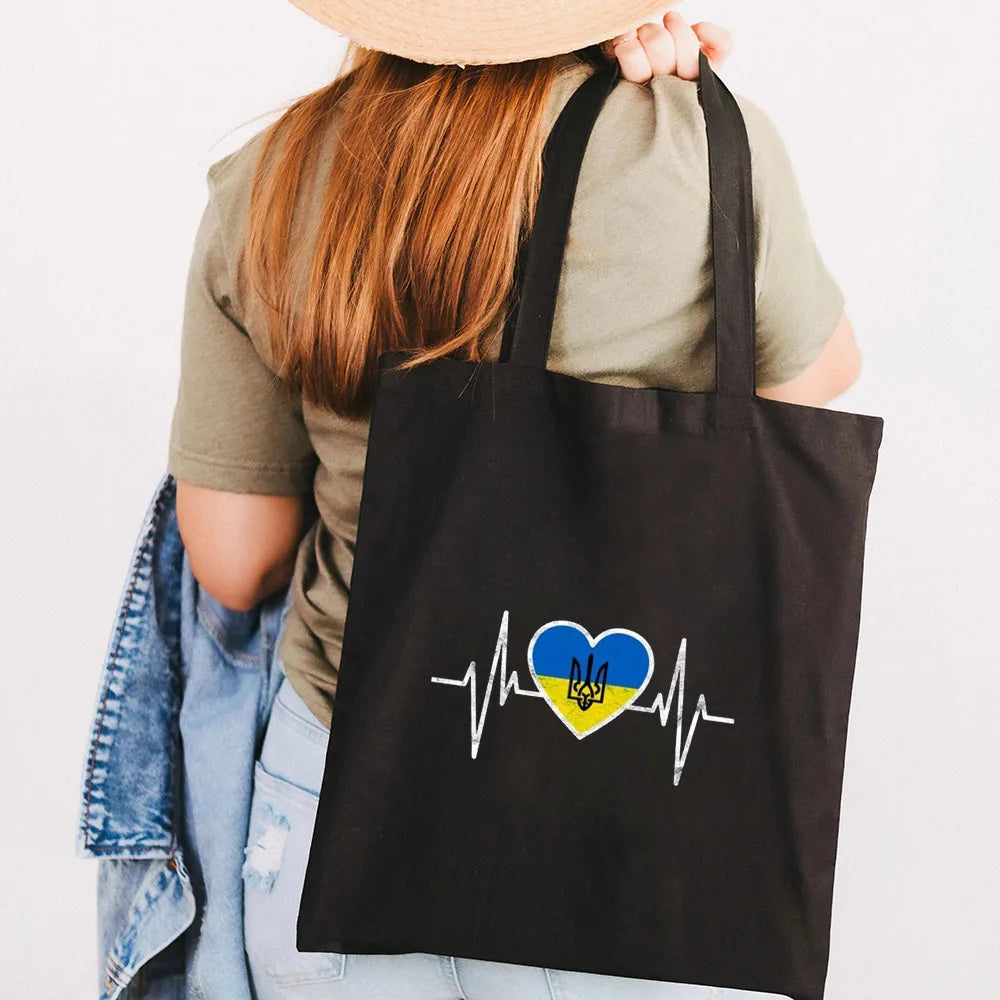 Love Heart Ukraine Flag Sunflower UKRAINI Ukrainian Canvas Shoulder Bag Handbag