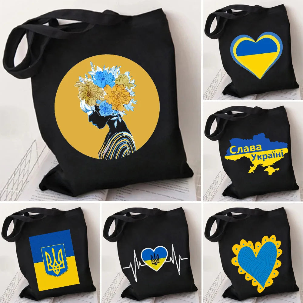 Love Heart Ukraine Flag Sunflower UKRAINI Ukrainian Canvas Shoulder Bag Handbag