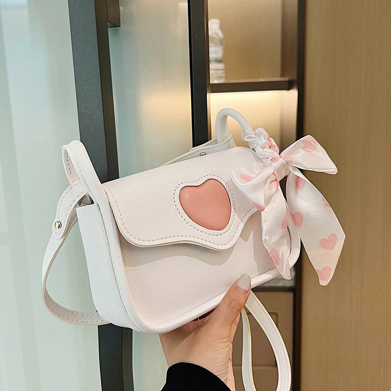 Love Heart Small Square Shoulder Bag Women's Messenger Bag with Scarf
