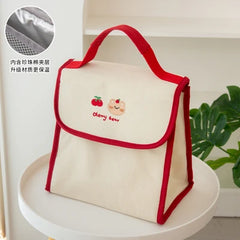 Bear Embroidery Thermal Lunch Bag Large Capacity Women Handbag