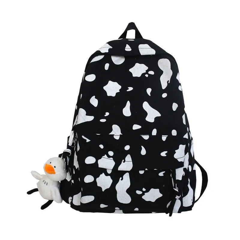 Milk Cow Print Women's Backpack Canvas Travel School Bag