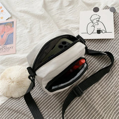 Monster Pattern Mini Crossbody Bag Zipper Canvas Mobile Phone Shoulder Bag