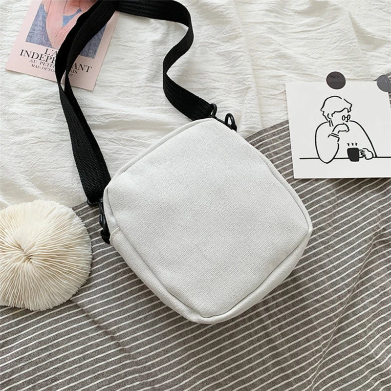Monster Pattern Mini Crossbody Bag Zipper Canvas Mobile Phone Shoulder Bag