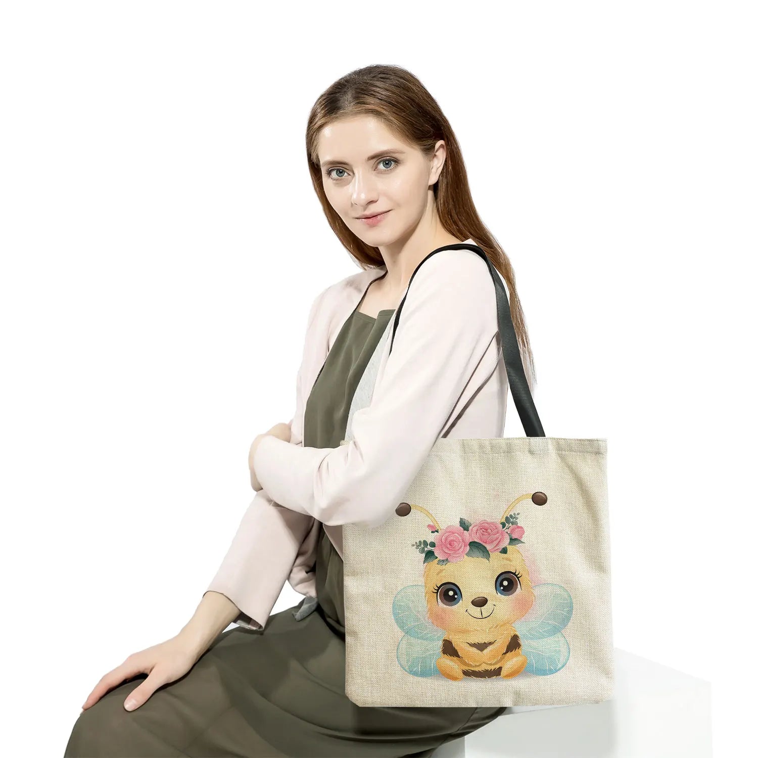 Customizable Animal Print Shoulder Bag for Women Elephant Dog Bee