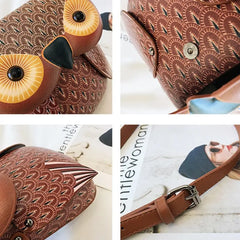 Owl Cartoon PU Leather Handbag Cute Satchel School Purse