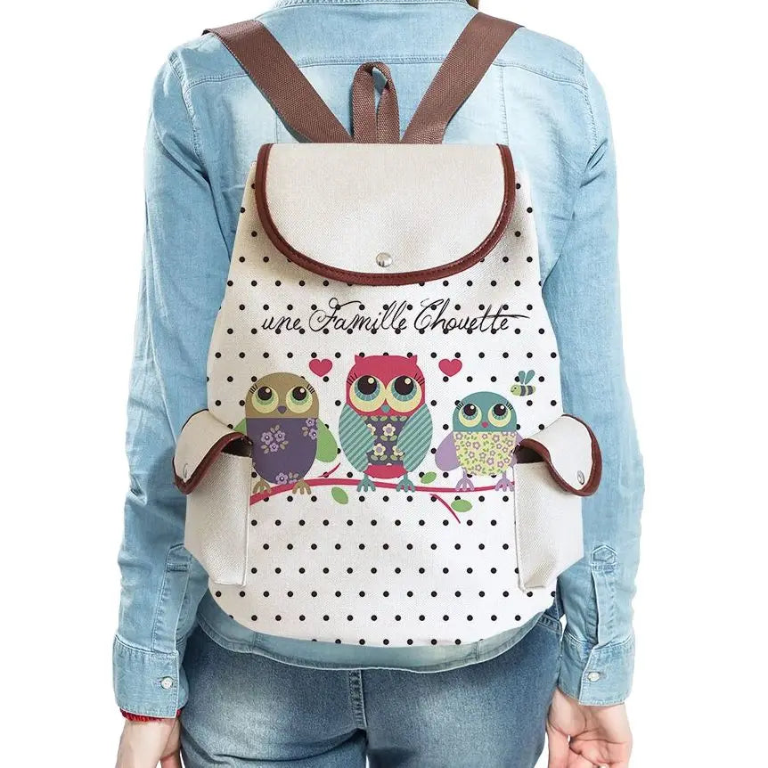 Owl Drawstring Backpack Girls Teens Unisex Bookbag