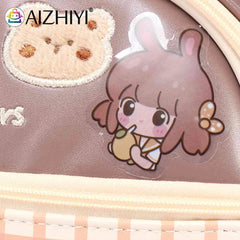 Large Capacity Pencil Case Organizer PU Zipper Student Cartoon