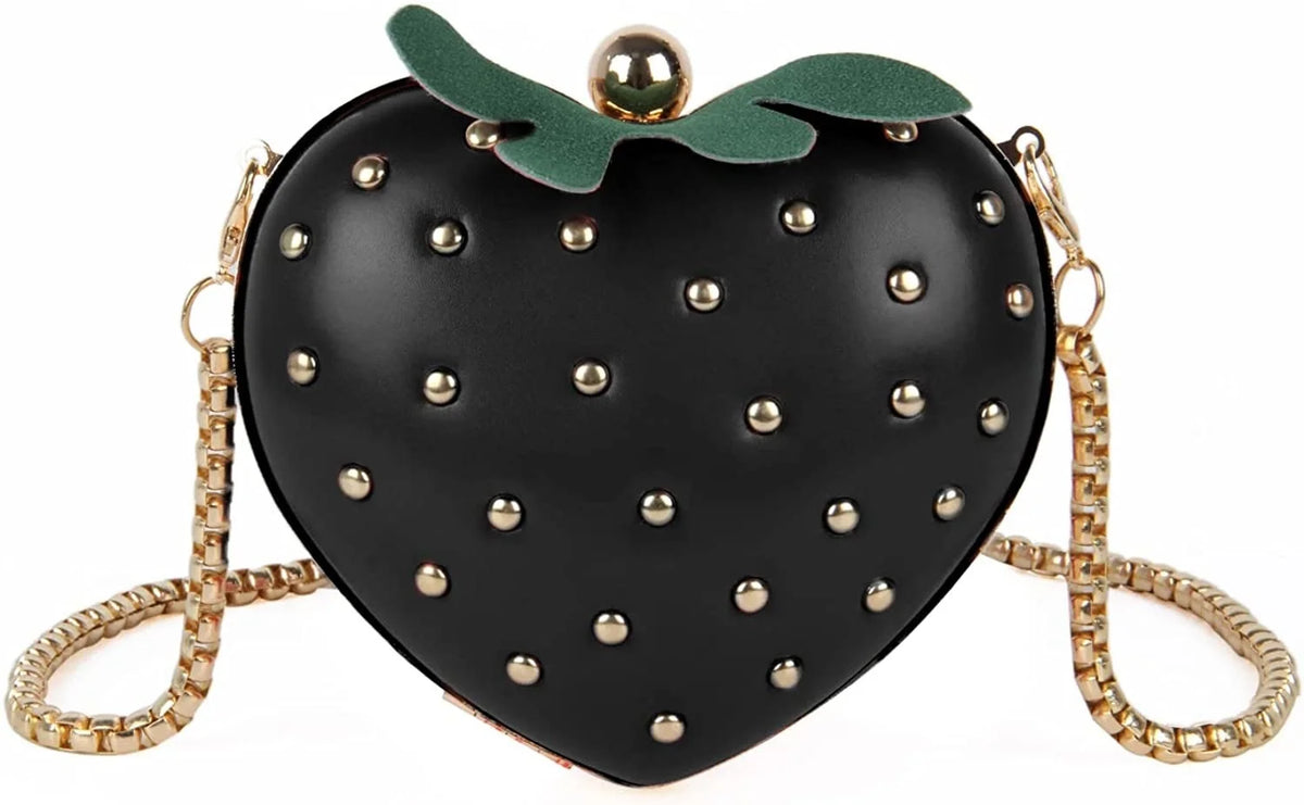 Girls Mini Strawberry Shaped Crossbody Handbag Love Rivet Shoulder Bag Clutch