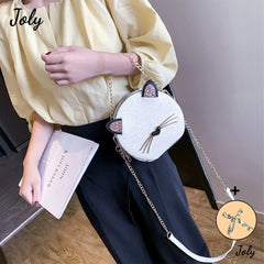 Glitter Circular Shoulder Bag for Girls, Small Crossbody Cat Handbag