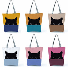 Cat Prints Shoulder Bag Eco Reusable Handbag for Groceries