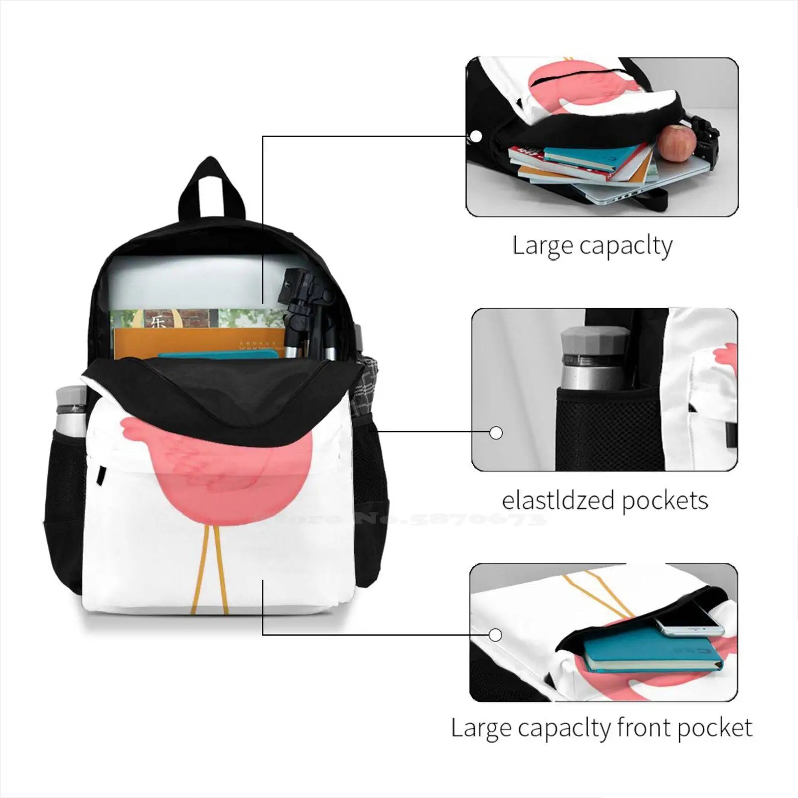 Pink Flamingo Travel Laptop School Backpack Bag