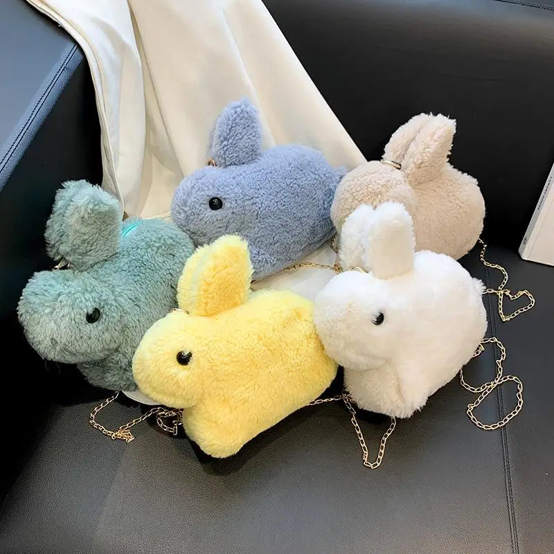 Funny Plush Bunny Crossbody Bag for Women