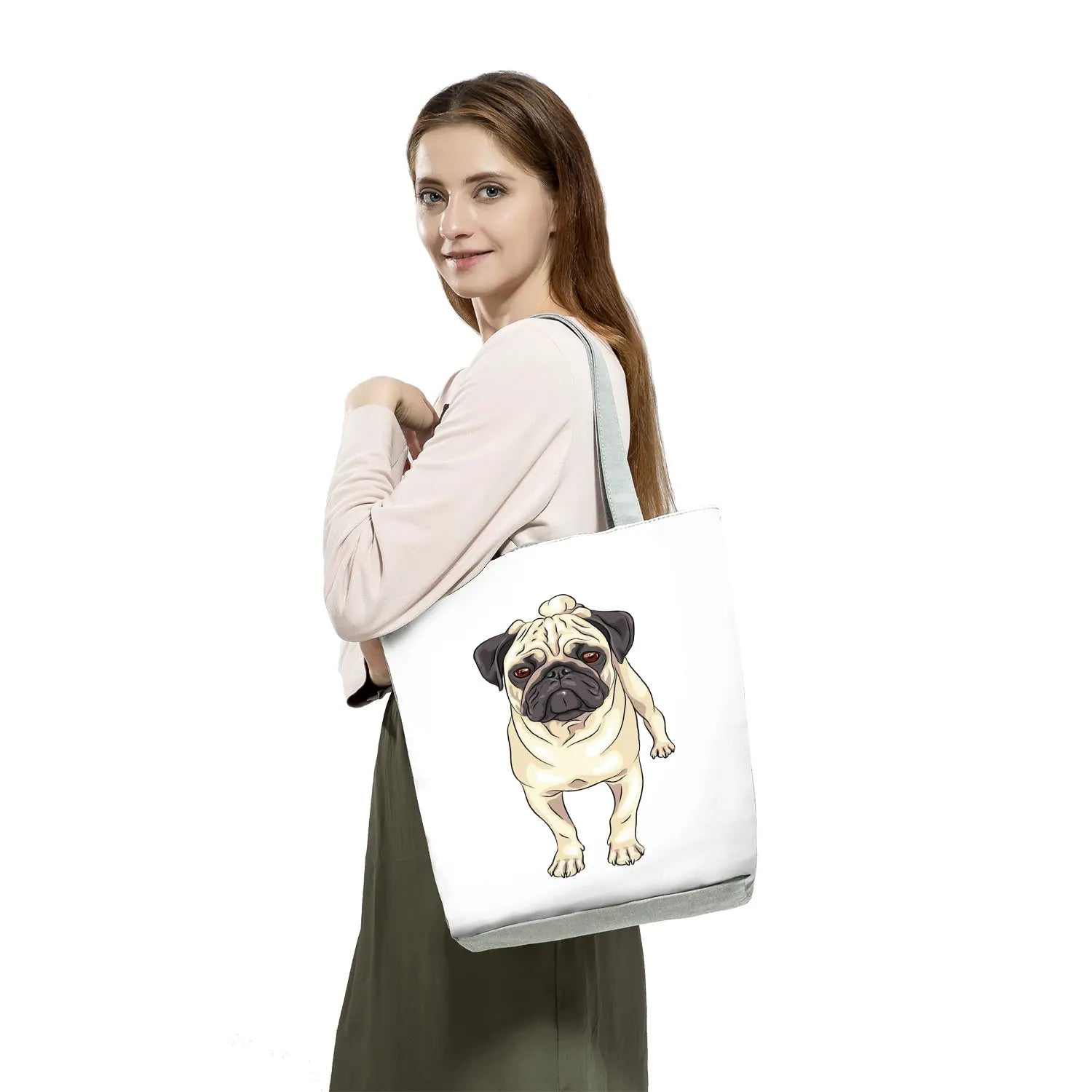 Pug Dog Print Reusable Shopping Bags Eco-Friendly Foldable Handbag