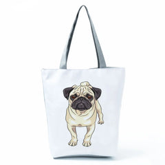 Pug Dog Print Reusable Shopping Bags Eco-Friendly Foldable Handbag