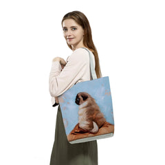 Pug Dog Printed Shoulder Bag - Eco Handbag for Women