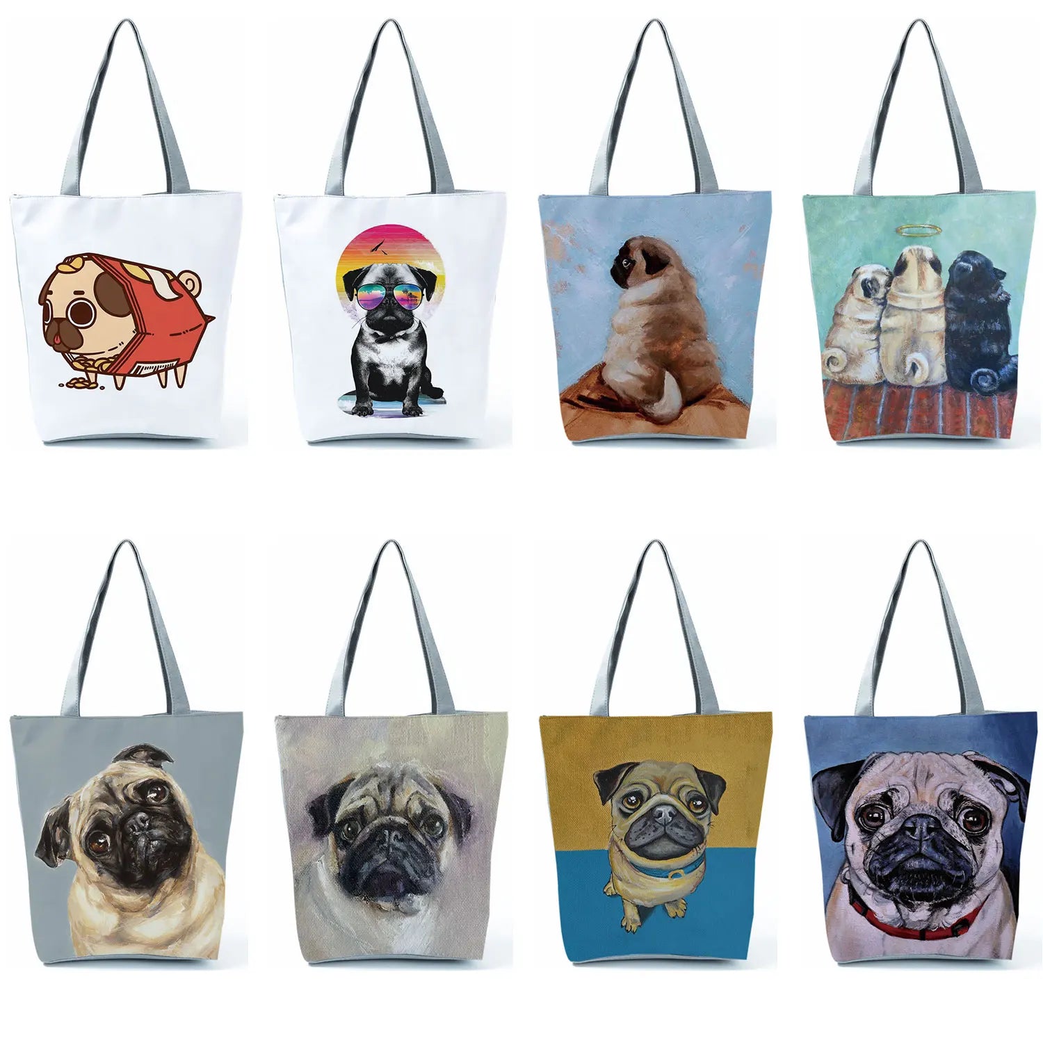 Pug Dog Printed Shoulder Bag - Eco Handbag for Women