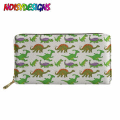 Dino Print Zipper Purse for Women - Leather Passport Cover