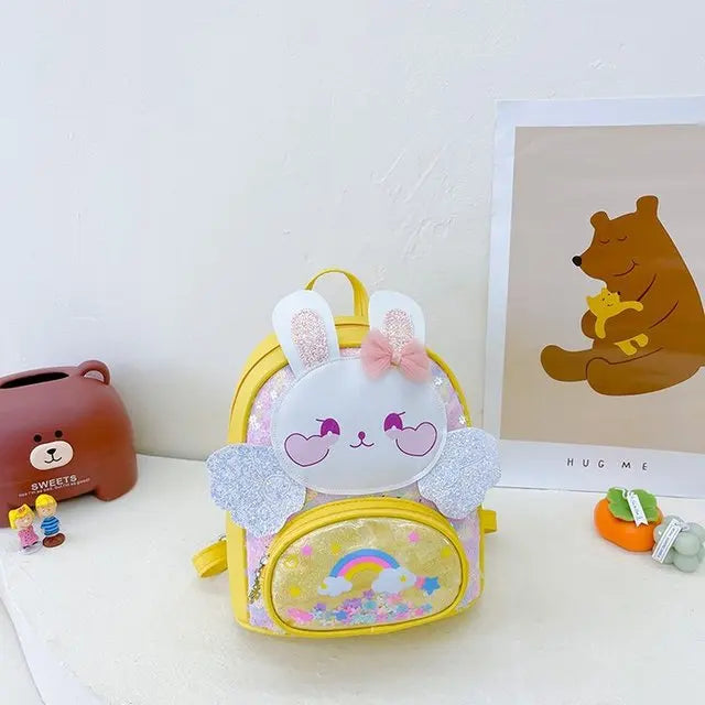 Rabbit PU Children School Backpacks with Wing Girls Princess Bow Bags